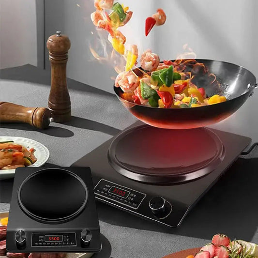 3500-watt induction cooktop with concave design - 10 temperature levels (200W-3500W), IPX4 waterproof, fast heating for all pan shapes, includes overheat protection