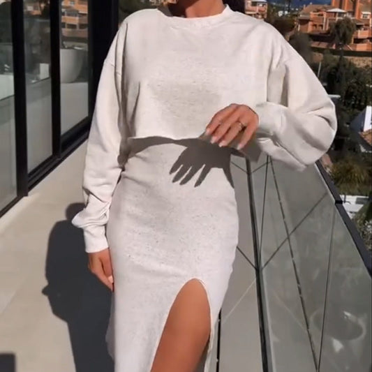 Elegant Slim-Fit Set - Crop Top & Body-Hugging Dress